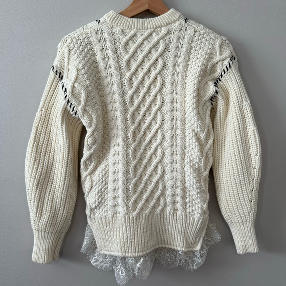 Self Portrait Cable Knit Jumper Lace Trim Contrast Stitch Sweater - Picture 1 of 15